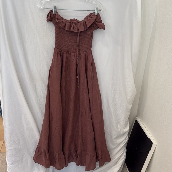 FREE PEOPLE Lush Life Linen Strapless Midi Dress - Antique Oak size xs - Picture 2 of 7